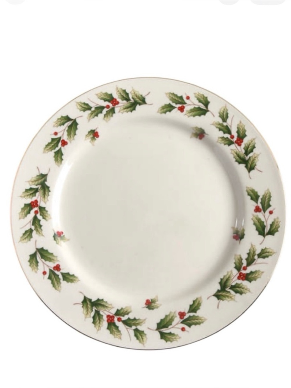 Vintage WORLD BAZAARS Holly Berry Salad Plate Set 3pc Ivory Winter White